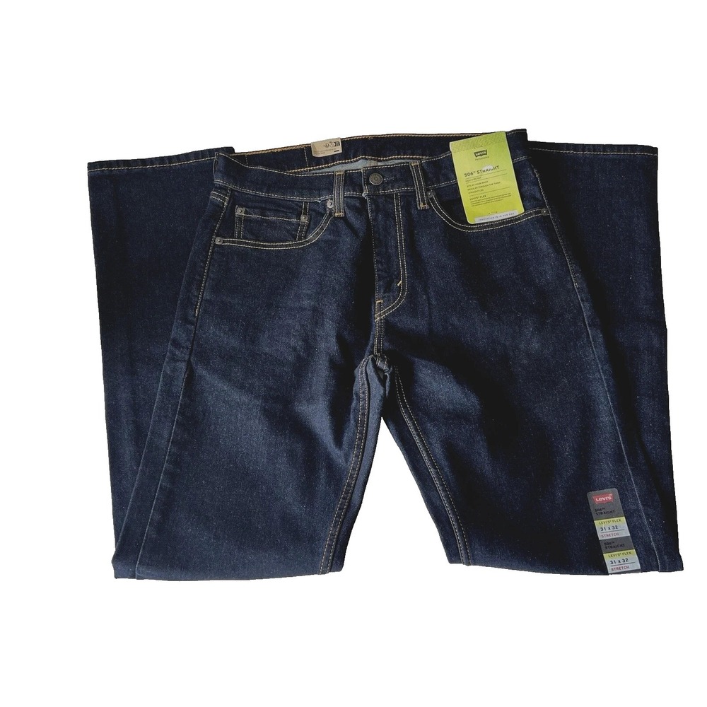 Levi's Men's 506 Perfomance Straight Fit Jeans Dark Wash Blue Size 31x32 New - Picture 2 of 6